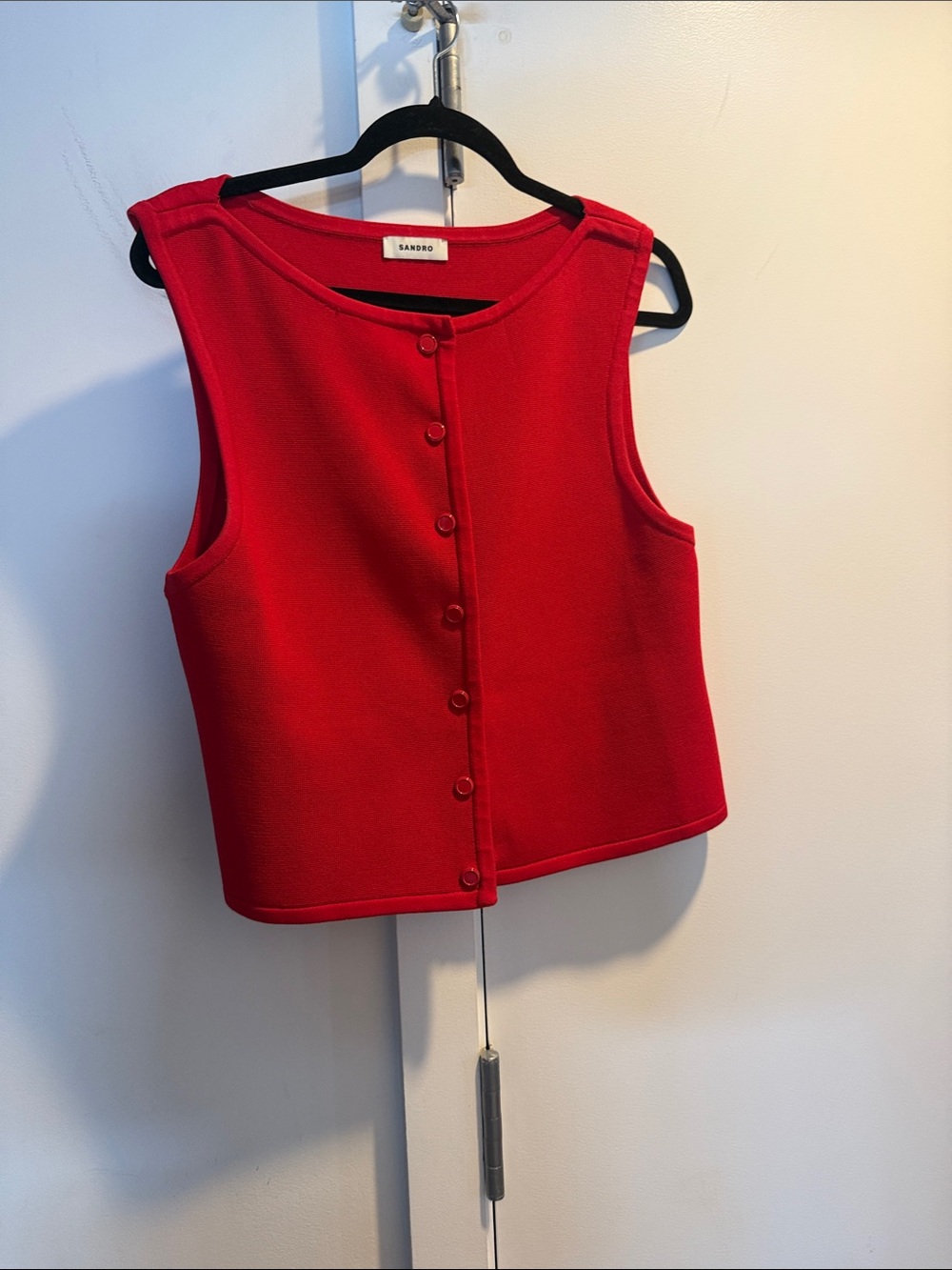 Sandro Bright Red Button-Front Sleeveless Top